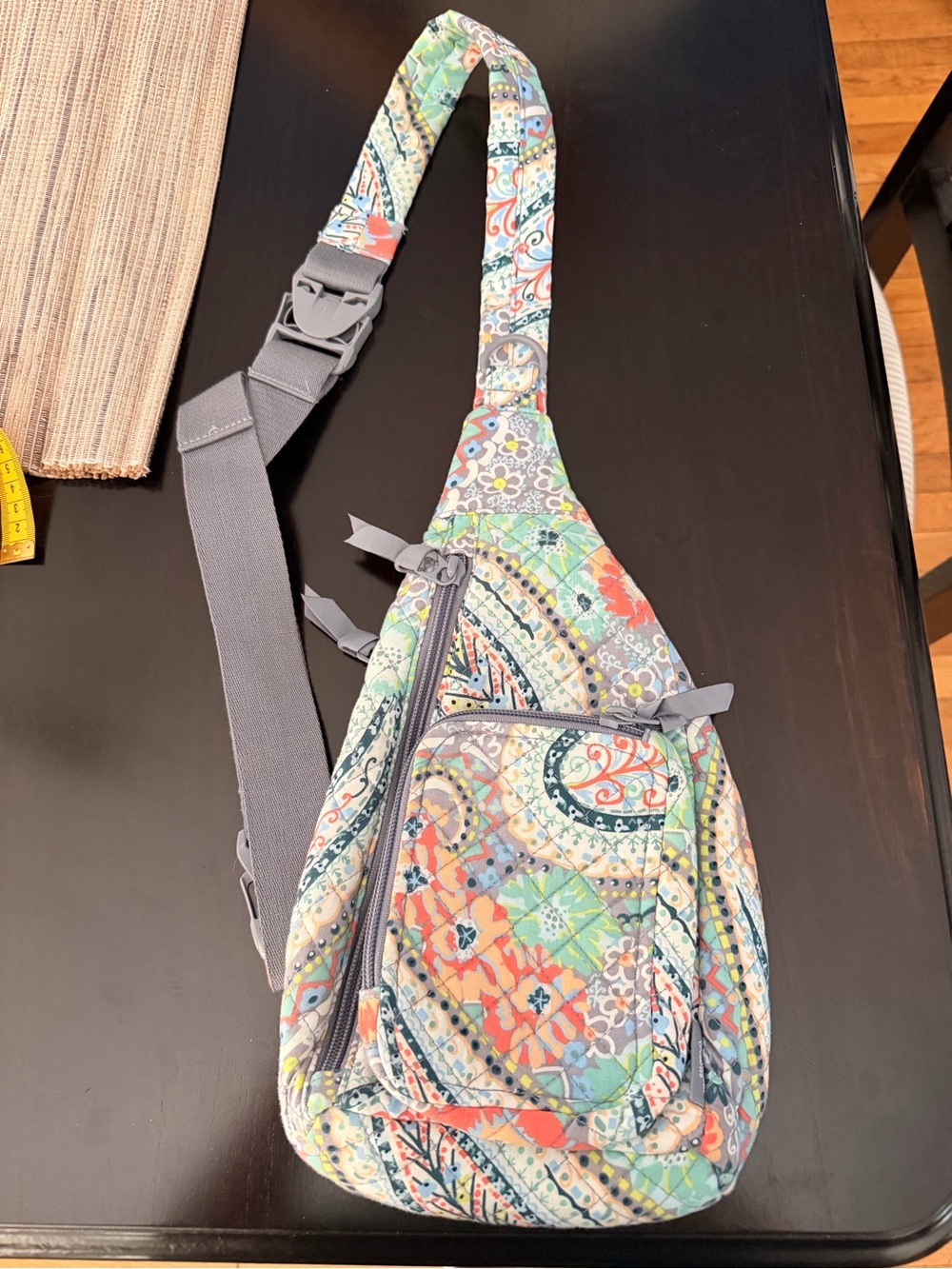 Vera Bradley Quilted Crossbody Sling in Gray, Aqua, Coral & Yellow